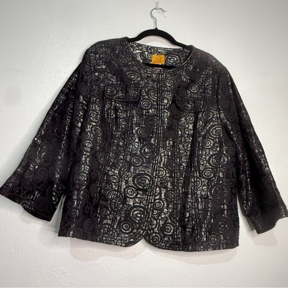 Ruby Rd.Elegant Metallic Silvery Black Women's Jacket. 2 breast pockets. Sz 18.